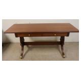 1147	MAHOGANY LIBRARY TABLE WITH 2 OPENING DRAWERS AND LYRE BASE. 60 IN X 22 IN X 28 1/2 IN HIGH