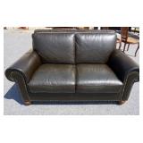 1190	NATUZZI LEATHER LOVE SEAT, LEATHER WORN. 59 IN X 36 IN DEEP
