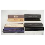 1181	LOT OF FOUR WANDS W/ BOXES. A HARRY POTTER THE EXHIBITION COMMEMORATIVE WAND, THE HARRY POTTER 