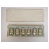 1007	SET OF 6 STERLING SILVER SALT & PEPPER SHAKERS, SEALED IN BOX, NEVER USED, 1 1/2 IN HIGH