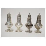 1009	4 STERLING SILVER SALT & PEPPER SHAKERS, MONOGRAMMED, 4 3/4 IN HIGH, 5.04 TOZ