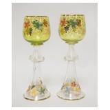 1013	PAIR OF FINE BLOWN & ENAMELED GOBLETS, POSSIBLE FRITZ HECKERT. STEMS HAVE APPLIED PUNTS, 8 IN H