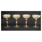 1014	SET OF 4 FINE BLOWN ENAMELED GOBLETS, HOLLOW BLOWN STEMS W/RIBBED CONNECTORS, 6 3/4 IN HIGH, 4 