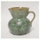 1024	FULPER GREEN PITCHER W/HORIZONTAL RIBBING, 5 1/2 IN HIGH
