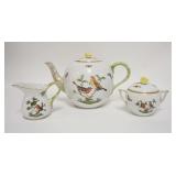 1028	HEREND 3 PIECE TEASET W/BIRDS & BUTTERFLIES, TEAPOT IS 6 1/2 IN HIGH