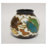 1029	COLORFUL GOUDA SMALL POT, IMPRESSED #571 *DEC GOUDA ARNNEM HOLLAND K.D.*, 3 3/8 IN HIGH