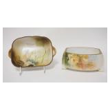 1033	2 HAND PAINTED NIPPON BOWLS, GREEN WREATH MARK, LARGEST IS 8 IN ACROSS THE HANDLES