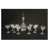 1034	ORREFORS 11 PIECE CUT CRYSTAL CORDIAL SET, DECANTER IS 10 IN HIGH