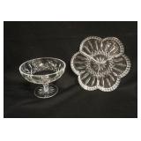 1066	WATERFORD LISMORE COMPOTE & DIVIDED TRAY, TRAY IS 9 1/4 IN, COMPOTE IS 6 1/4 IN DIAMETER X 4 5/