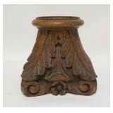 1089	LARGE CARVED WOODEN BASE, FLOWER & LEAF CARVING, 9 IN HIGH X 8 3/4 IN SQUARE AT THE BASE