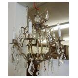 1098	SMALL BRONZE HANGING CHANDELIER W/ PRISMS 25 IN 