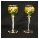1099	PAIR OF GOLD ENAMELED GOBLETS W/AIR TWIST STEMS, 7 1/4 IN HIGH