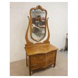 1107	OAK PRINCESS DRESSER W/MIRROR, 34 IN WIDE X 70 IN HIGH X 19 IN DEEP