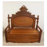 1114	WALNUT WICTORIAN STYLE LIFT SEAT HALL BENCH, 59 IN WIDE X 60 IN HIGH X 24 IN DEEP