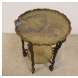 1116	ANTIQUE ASIAN BRASS CARVED TRAYS ON EBONY STAND, 16 1/2 IN X 22 1/2 IN HIGH