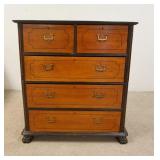 1132	ANTIQUE CAMPAGN CHEST, 2 PART ON CARVED PAW FEET, SOME LOSSES TO MOLDING 36 IN X 18 IN X 39 IN 