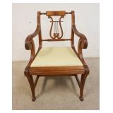 1148	LYRE BACK MAHOGANY ARM CHAIR UNFOLDS INTO STEP STOOL