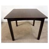 1156	CONTEMPORARY STICKLEY OAK SQUARE TABLE WITH 2 LEAVES AND METAL TAG AND BURN IN WITH STAMPED 37.