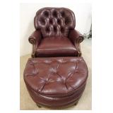 1157	HANCOCK & MOORE LEATHER CHAIR WITH OTTOMAN, TUFTED BACK AND TOP OF OTTOMAN