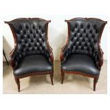 1159	PAIR OF OUTSTANDING LEATHER TUFTED BACK SCROLLED ARM CHAIRS