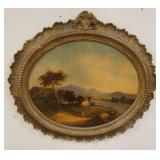 1169	OIL PAINTING AMERICAN COTTAGE BY LAKE S.N. DODGES N.Y. ARTIST AND PAINTER SUPPLY STORE, 189 CHA