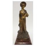 1177	BRONZE SCULPTURE OF WOMAN *TOUT EN FLEURS*. PARIS STAMP ON REVERSE. ON A MARBLE BASE, 15 1/4 IN