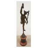 1178	BRONZE SCULPTURE OF FLYING MERCURY, HUGE ON MARBLE BASE AND COLUMN WITH BRONZE LOWER SLEAVE. 40