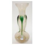 1179	VERRE DESOLE ART GLASS VASE WITH APPLIED GREEN DRIPS, 10 1/2 IN HIGH