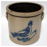 1193	CONNELY 2 GALLON BLUE DECORATED CROCK, NEW BRUNSWICK, NJ. CRACKED, HAS OLD IRON WIRE REPAIR. 8 