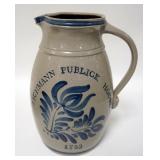 1194	CONTEMPORARY BLUE DECORATED PITCHER, STONEWARE. BACHMANN PUBLICK HOUSE 1753 *EASTON PA. 11 1/4 