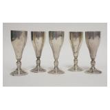 1200	SET OF 5 STERLING SILVER CORDIALS. 2.405 TROY OZ., 3 1/2 IN HIGH