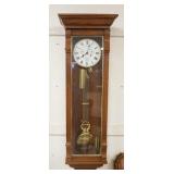 1213	NEW ENGLAND CLOCK CO WALL CLOCK, ONE WEIGHT SUPPORT IS BROKEN, 50 1/2 IN HIGH X 17 1/4 IN WIDE