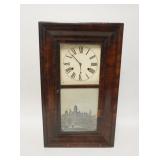 1215	JEROME & CO OG CLOCK, HAS PENDULUM & KEY, HAS ONE WEIGHT, 15 1/4 IN WIDE X 25 3/4 IN HIGH