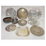 1227	SILVER PLATE LOT, INCLUDES TRAYS, BOWLS, ETC, LARGEST TRAY IS 14 1/2 IN