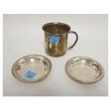 1229	3 PIECES STERLING SILVER, TOWLE MUG & 2 COASTERS, 2.895 TOZ