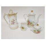 1239	LOT-3 PIECE TEA SET & SAXE CHOCOLATE POT, TALLEST IS 9 1/4 IN