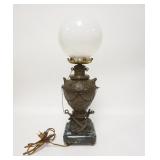 1246	NAUTICAL THEME METAL LAMP, HAS MARBLE BASE & WHITE GLASS GLOBE