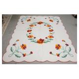 1258	HAND SEWN POPPY PATTERN QUILT, HAS SOME LIGHT STAINING. 74 IN X 86 IN 