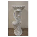 1273	WHITE CERAMIC PEDESTAL W/ WADING BIRD 32 IN H, 10 1/2 IN TOP DIAMETER