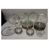 1288	38 PIECE SET OF SILVER OVERLAY GLASSWARE; PICTHER, PLATES, 11 IN PLATTER W/ CUT BASE, FINGER BO