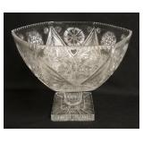1290	LARGE CUT CRYSTAL PEDESTAL CENTERPIECE BOWL, HEXAGONAL TOP, 11 1/4 IN HIGH X 14 IN ACROSS THE T