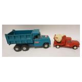 1305	BUDDY L DUMP TRUCK & TONKA CEMENT MIXER, BUMPER OFF BUDDY L TRUCK, DUMP TRUCK IS 14 1/2 IN LONG