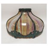 1318	MULTI COLOR SLAG GLASS SHADE, HAS A FANCY METAL OVERLAY, 18 IN DIAMETER