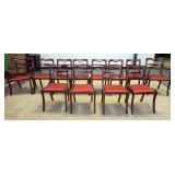 1329	12 MAHOGANY DINING CHAIRS, 2 ARM AND 10 SIDE. DAMAGE TO 1 ARM CHAIR AND 1 SIDE CHAIR