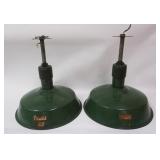 1010	2 MATCHING GREEN ENAMEL INDUSTRIAL SHADES, 16 1/2 IN X 18 IN HIGH