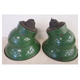 1011	2 ENAMEL GREEN ANGLED INDUSTRIAL SHADES, MARKED R&S CO NY, 16 IN DIAMETER X 13 IN HIGH