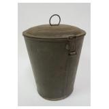 1013	PRIMITIVE TAPERED TIN MILK PAIL W/HINGED LID & CLASP, 7 1/2 IN HIGH