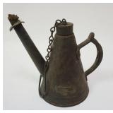 1013	PRIMITIVE TAPERED TIN MILK PAIL W/HINGED LID & CLASP, 7 1/2 IN HIGH