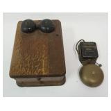 1043	LOT KELLOG OAK TELEPHONE BOX & EDWARDS TRANSFORMER BELL