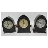 1182	GROUP OF 3 ARCH TOP GOTHIC STYLE CLOCKS INCLUDING, TELECHRON NEW HAVEN, WESTING HOUSE & LINCOLN